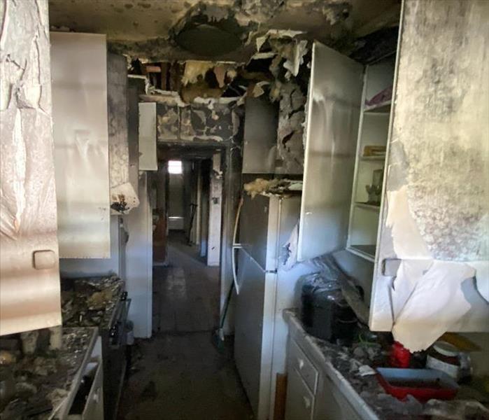 A kitchen after a fire